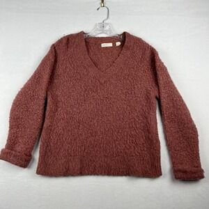 Sleeping On Snow Sweater Women XS‎ Brown Rust Teddy Stretch V-Neck Knit Classic